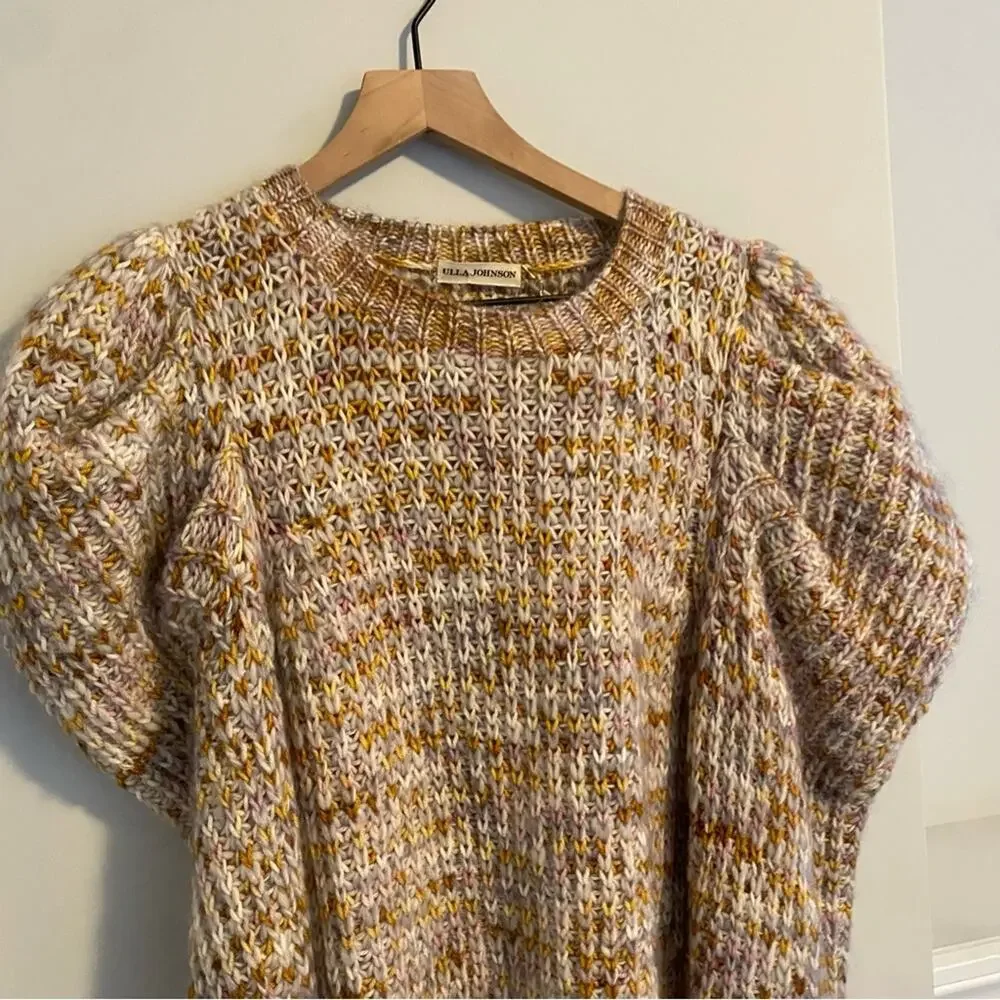 NWT Ulla Johnson Marled Wool Puff Sleeve Handmade Sweater M/L